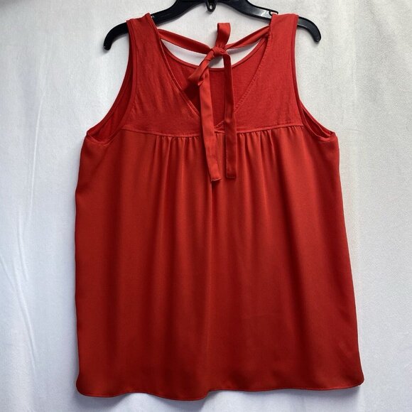 LOFT Sleeveless Round Neck Tank Top Women Medium Red Semi-Sheer Keyhole Back - Picture 2 of 11